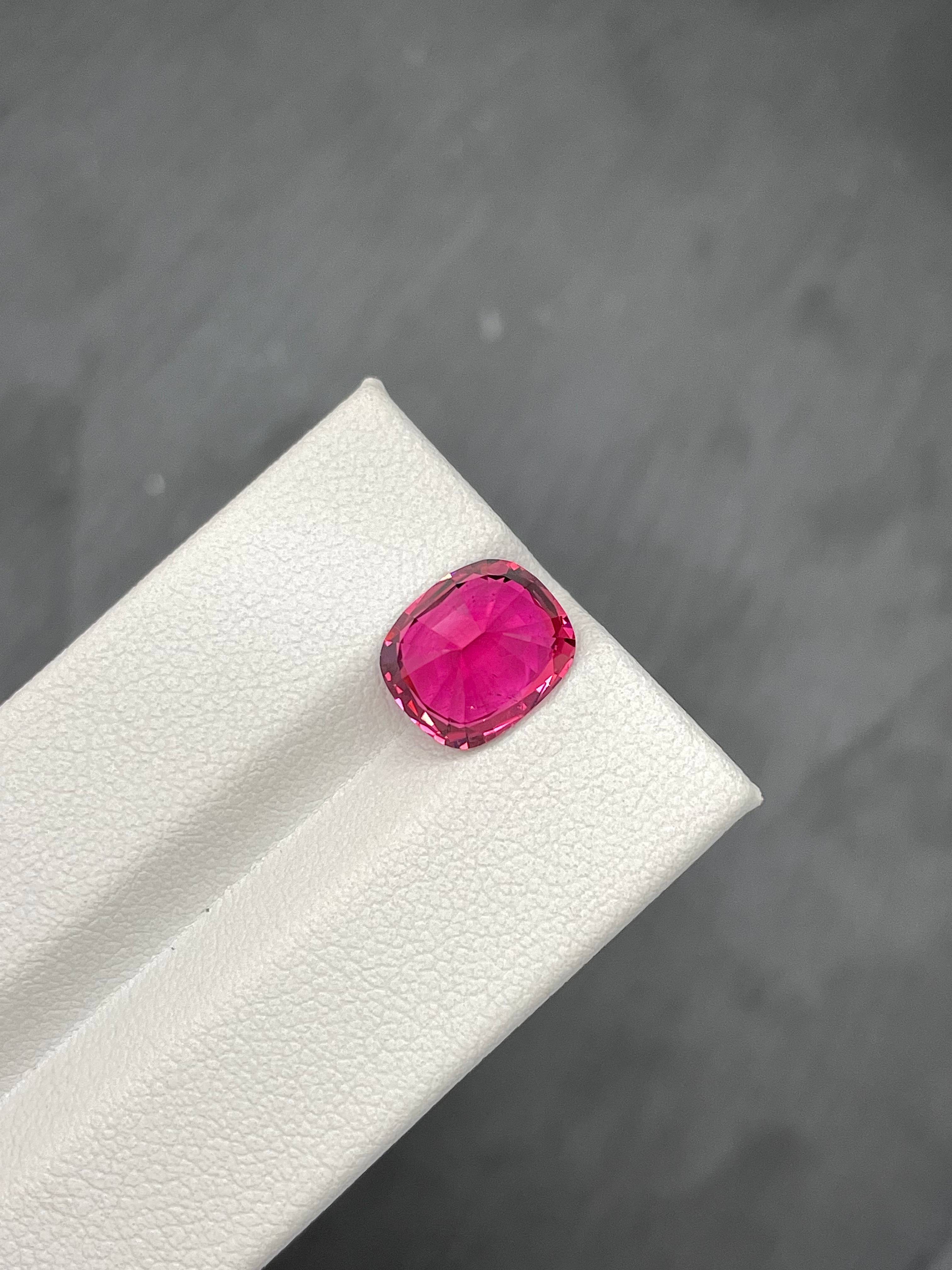 fuscia pink rubellite tourmaline, 3.69ct cushion cut — view 6