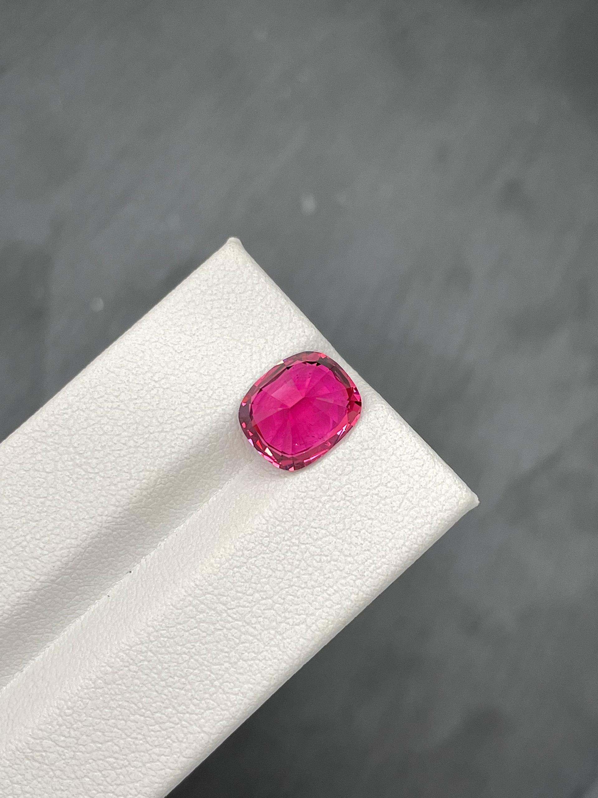 fuscia pink rubellite tourmaline, 3.69ct cushion cut — view 6