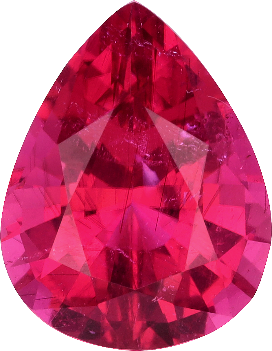 Pear cut rubellite tourmaline, 11.62 by 9 mm, shown at actual size