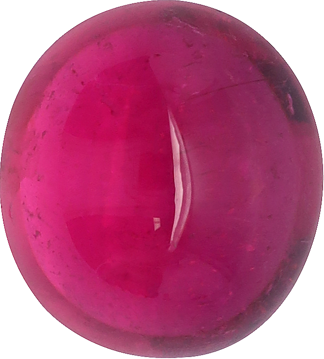 Oval cut rubellite tourmaline, 10.62 by 9.62 mm, shown at actual size