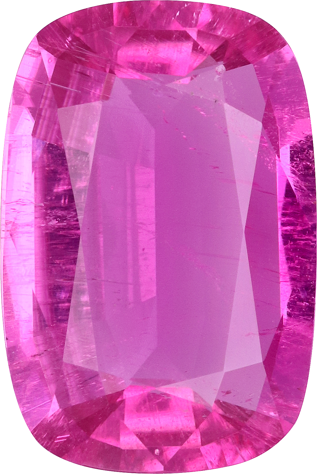 Cushion cut rubellite tourmaline, 15.18 by 10.2 mm, shown at actual size