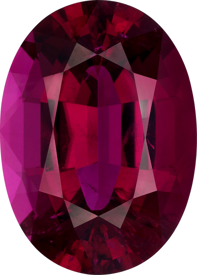 Oval cut rubellite tourmaline, 33.35 by 24.1 mm, shown at actual size