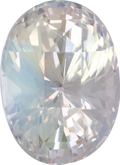 Oval cut rainbow moonstone, 13.15 by 8.24 mm, shown at actual size