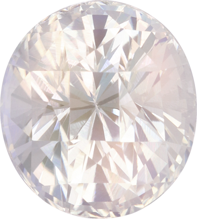 Oval cut rainbow moonstone, 9.51 by 8.62 mm, shown at actual size