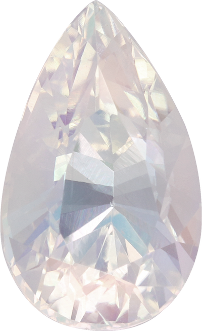 Pear cut rainbow moonstone, 11.87 by 7.3 mm, shown at actual size