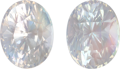 Oval cut rainbow moonstone, 10.46 by 8.13 mm, shown at actual size