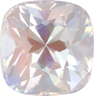 Cushion cut rainbow moonstone, 8.34 by 8.12 mm, shown at actual size