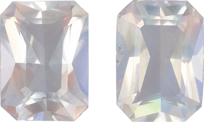 Rectangular cut rainbow moonstone, 9.72 by 7 mm, shown at actual size