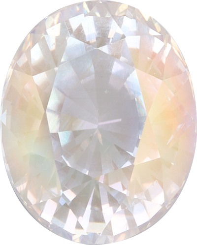 Oval cut rainbow moonstone, 13.25 by 10.65 mm, shown at actual size