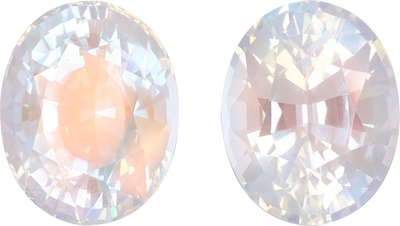 Oval cut rainbow moonstone, 12.18 by 9.74 mm, shown at actual size