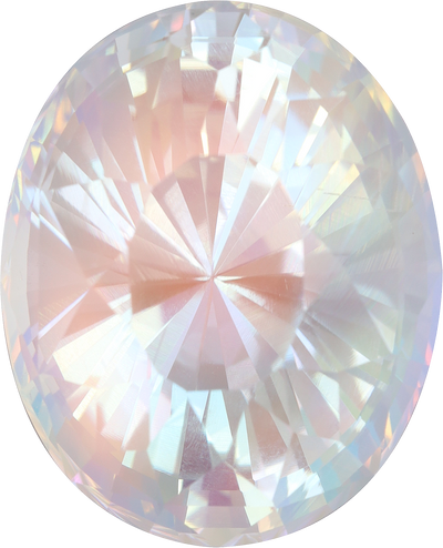 Oval cut rainbow moonstone, 18.03 by 14.62 mm, shown at actual size