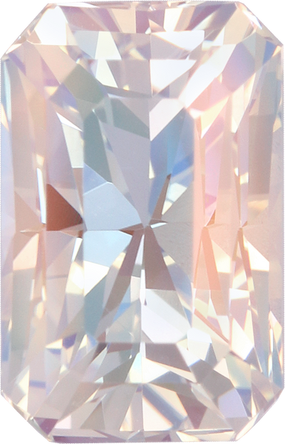 Rectangular cut rainbow moonstone, 9.04 by 5.83 mm, shown at actual size