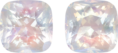 Cushion cut rainbow moonstone, 10.14 by 10.11 mm, shown at actual size