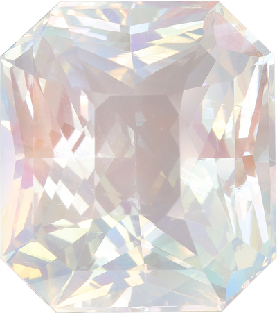 Rectangular cut rainbow moonstone, 17.28 by 15.29 mm, shown at actual size