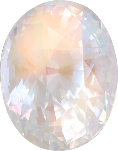 Oval cut rainbow moonstone, 14.35 by 11.17 mm, shown at actual size