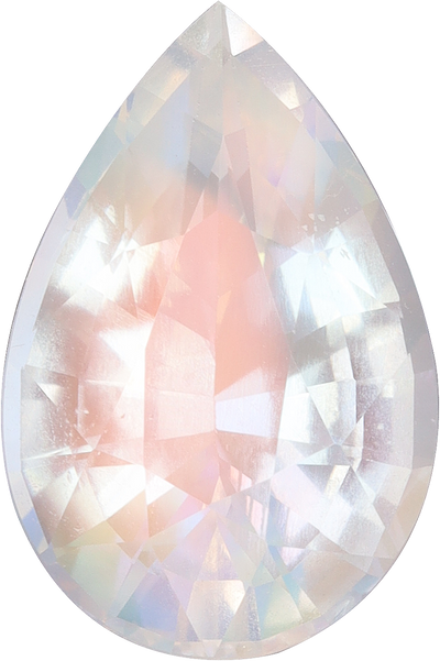Pear cut rainbow moonstone, 12.39 by 8.24 mm, shown at actual size