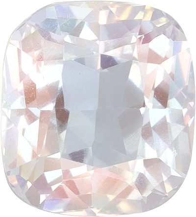 Cushion cut rainbow moonstone, 8.2 by 7.41 mm, shown at actual size