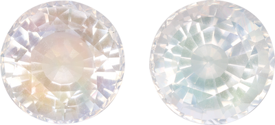 Round cut rainbow moonstone, 10.12 by 10.06 mm, shown at actual size