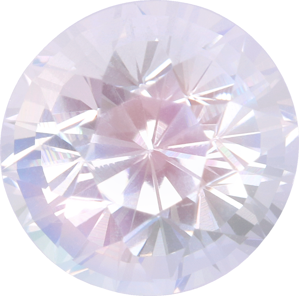 Round cut rainbow moonstone, 7.9 by 7.7 mm, shown at actual size