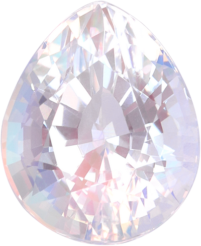 Pear cut rainbow moonstone, 9.43 by 7.59 mm, shown at actual size