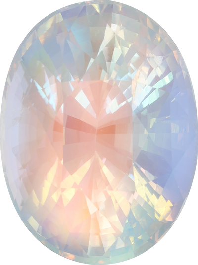 Oval cut rainbow moonstone, 25.8 by 19.44 mm, shown at actual size
