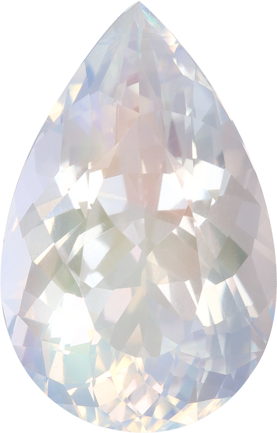 Pear cut rainbow moonstone, 19.55 by 12.55 mm, shown at actual size