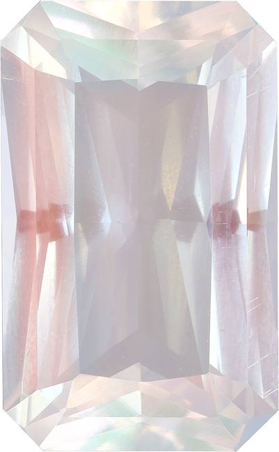Rectangular cut rainbow moonstone, 17.86 by 10.94 mm, shown at actual size