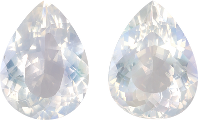 Pear cut rainbow moonstone, 17.27 by 13.04 mm, shown at actual size