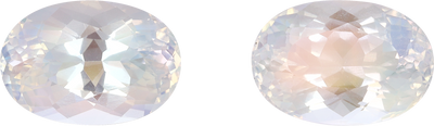 Oval cut rainbow moonstone, 10.2 by 7.05 mm, shown at actual size