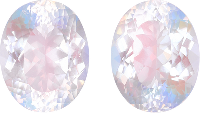 Oval cut rainbow moonstone, 9.1 by 7.26 mm, shown at actual size