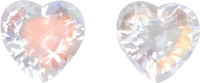 Heart cut rainbow moonstone, 9.49 by 9.11 mm, shown at actual size