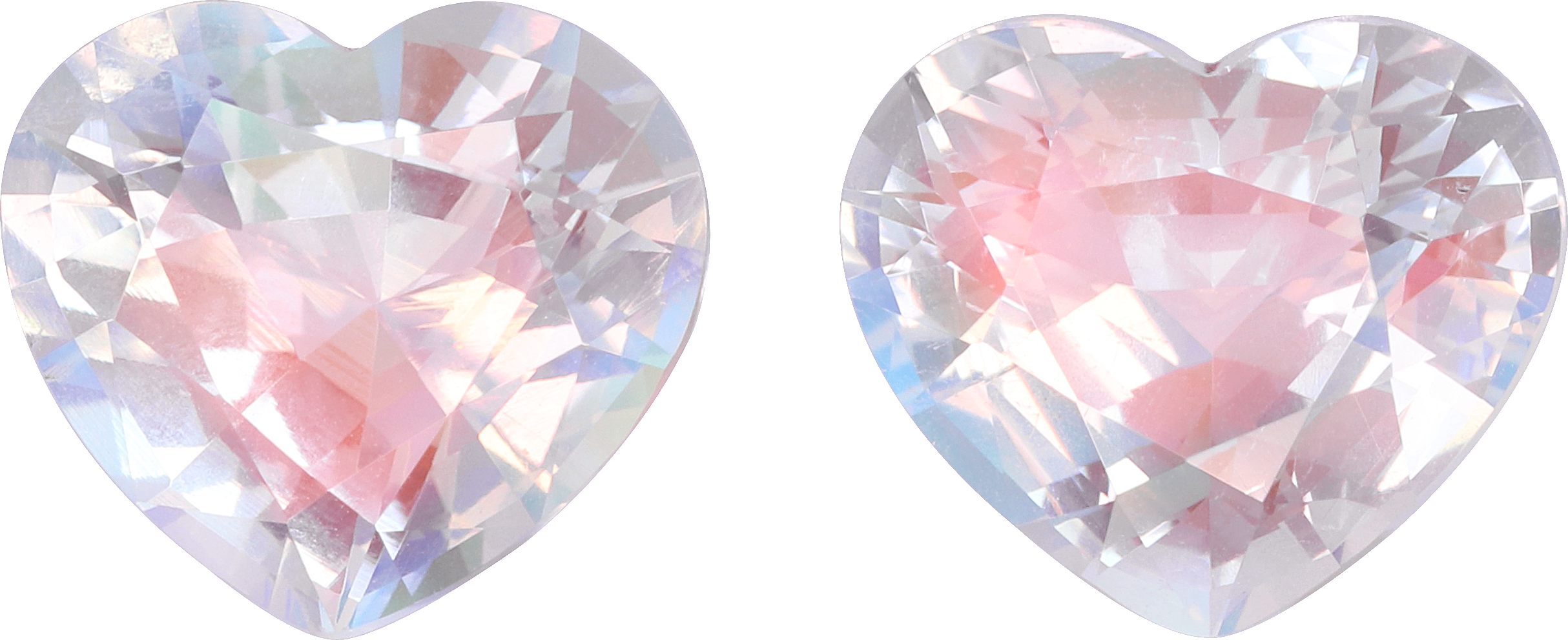 Heart cut rainbow moonstone, 9.45 by 8.48 mm, shown at actual size