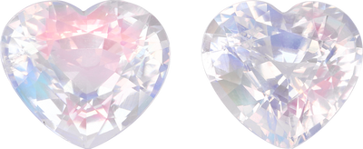 Heart cut rainbow moonstone, 9.16 by 8.39 mm, shown at actual size