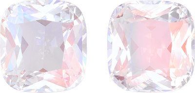 Cushion cut rainbow moonstone, 9.06 by 8.5 mm, shown at actual size