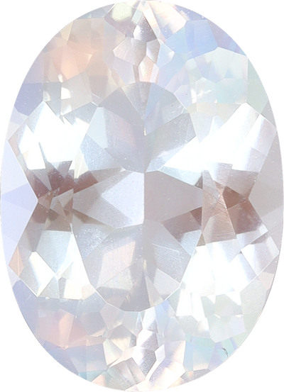 Oval cut rainbow moonstone, 11.37 by 8.19 mm, shown at actual size