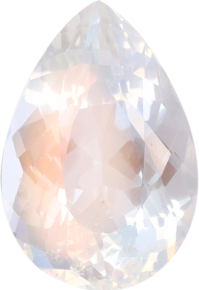 Pear cut rainbow moonstone, 11.83 by 8.02 mm, shown at actual size