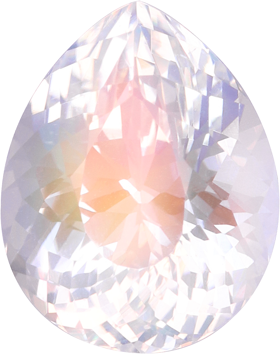 Pear cut rainbow moonstone, 9.79 by 7.81 mm, shown at actual size