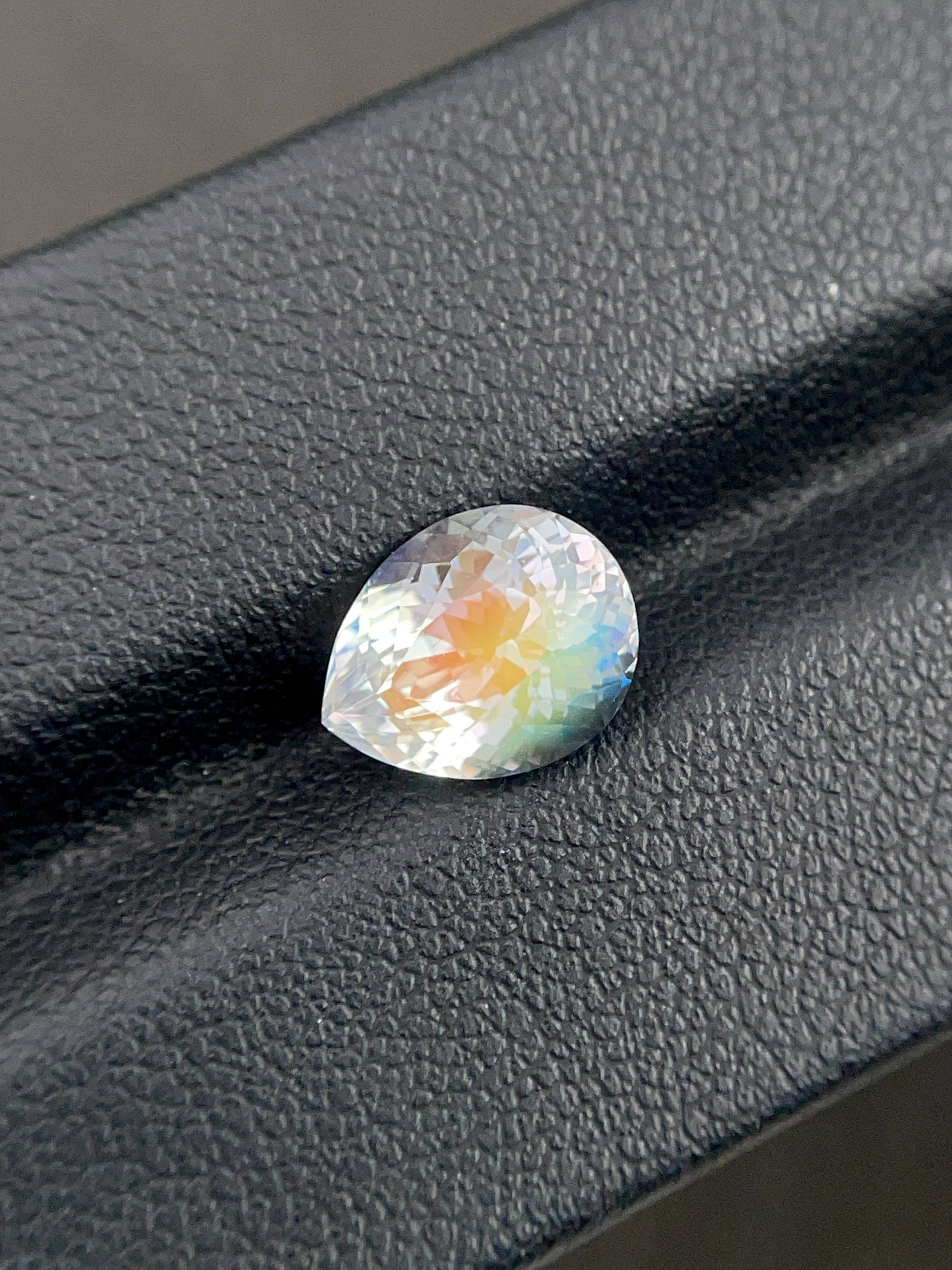 mixed colour rainbow moonstone, 2.45ct pear cut — view 5
