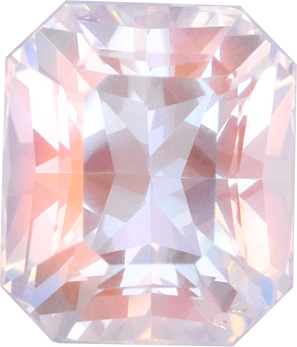 Rectangular cut rainbow moonstone, 9.47 by 8.05 mm, shown at actual size