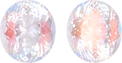 Oval cut rainbow moonstone, 12.48 by 10.87 mm, shown at actual size