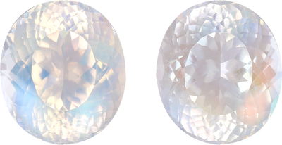 Oval cut rainbow moonstone, 11.23 by 9.77 mm, shown at actual size