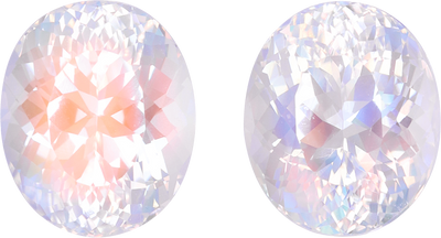 Oval cut rainbow moonstone, 10.45 by 8.68 mm, shown at actual size