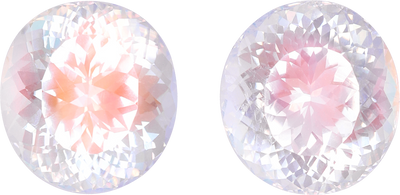 Oval cut rainbow moonstone, 9.83 by 9.07 mm, shown at actual size
