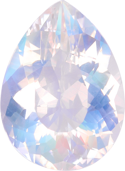 Pear cut rainbow moonstone, 12.76 by 9.42 mm, shown at actual size