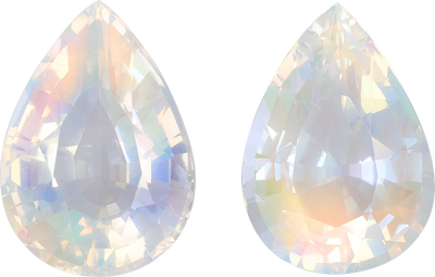 Pear cut rainbow moonstone, 20.11 by 14.18 mm, shown at actual size