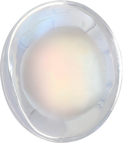 Oval cut rainbow moonstone, 14.57 by 12.62 mm, shown at actual size