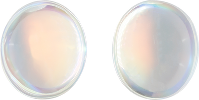 Oval cut rainbow moonstone, 11.73 by 10.11 mm, shown at actual size