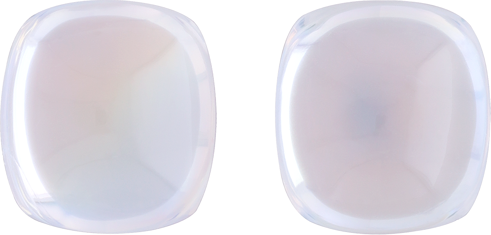 Cushion cut rainbow moonstone, 11.36 by 10.42 mm, shown at actual size