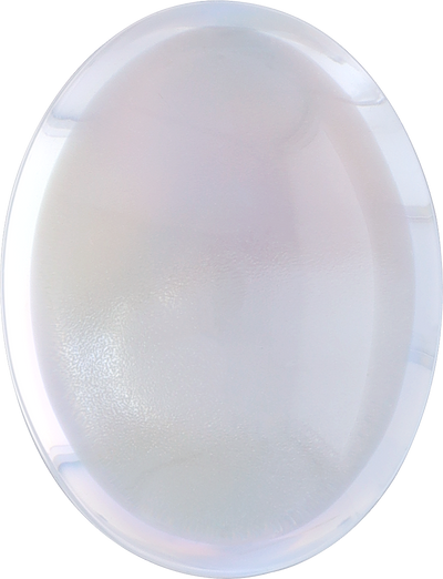 Oval cut rainbow moonstone, 13.92 by 10.69 mm, shown at actual size