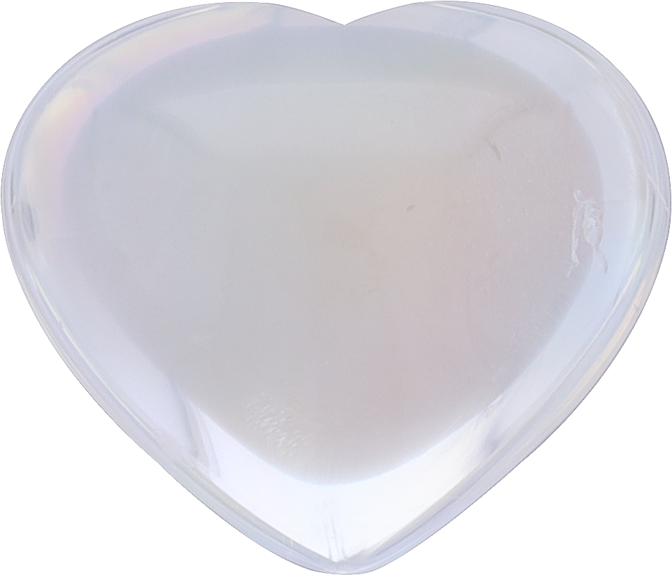 Heart cut rainbow moonstone, 11.83 by 10.16 mm, shown at actual size